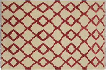 Flat Weave Kilim, Antique, Navaho, Vintage, Handmade, Modern Kilim Beige Red Hand-Woven Rectangle 100% Wool Area Rug 4 x 6